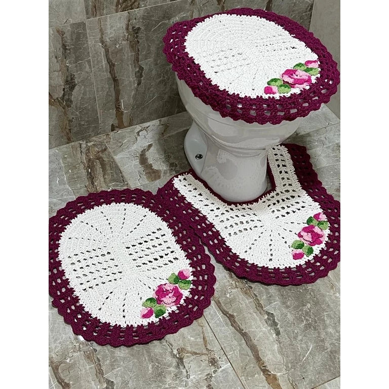 Conjunto de Tapetes para Banheiro em Crochê - 3 Peças