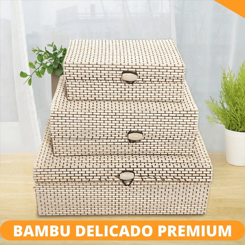 Caixas Organizadoras Artesanal Feito em Bambu - 3 Unidades