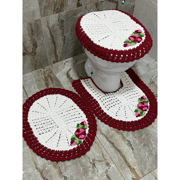 Conjunto de Tapetes para Banheiro em Crochê - 3 Peças