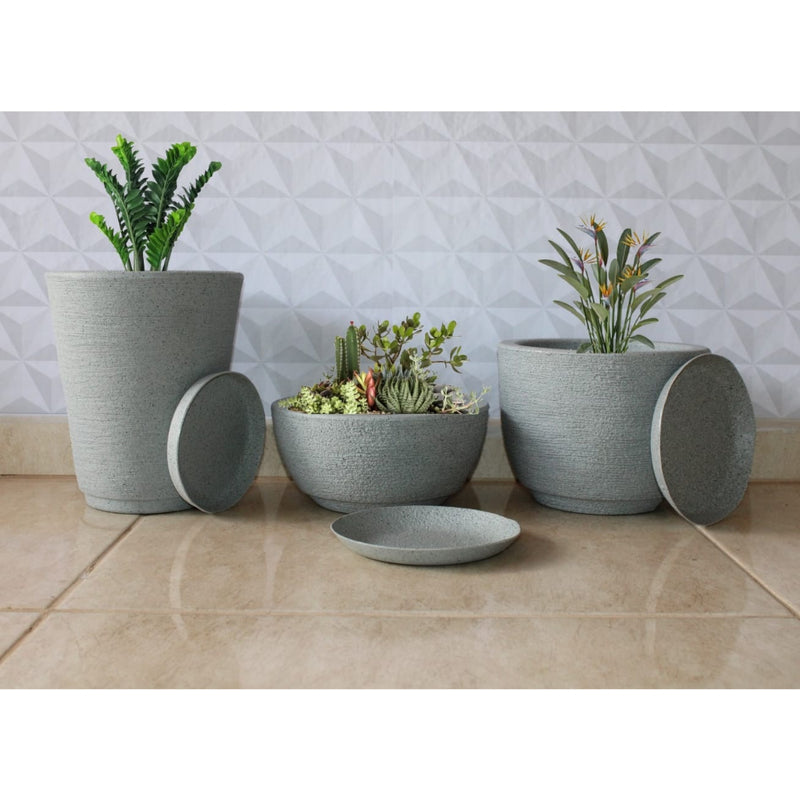 Vasos Decorativo de Planta Escovado - 3 Peças e Prato