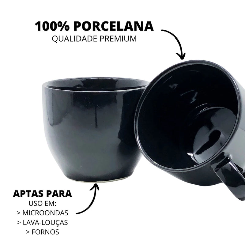 Xicara de Porcelana Preta - 170ml - 6 Peças