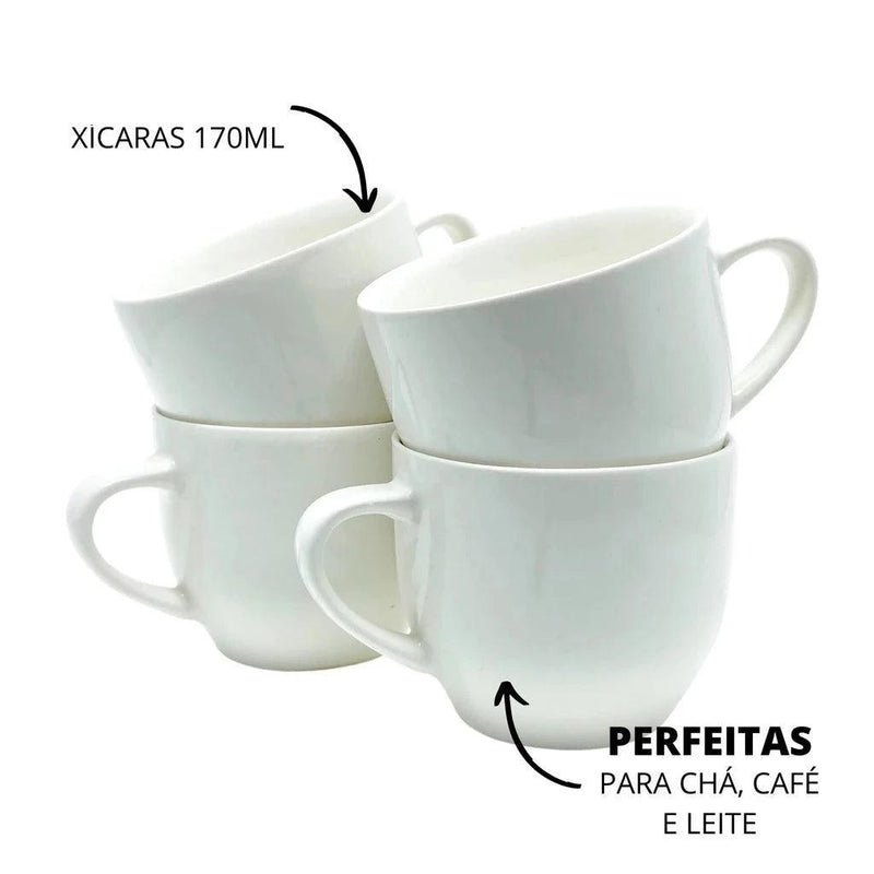 Xicaras de Porcelana Branca - 170ml - 6 Unidades