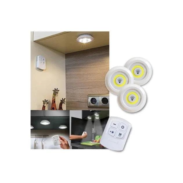 Conjunto 3 Luminária Lâmpada Led Spot Sem Fio com Controle Remoto