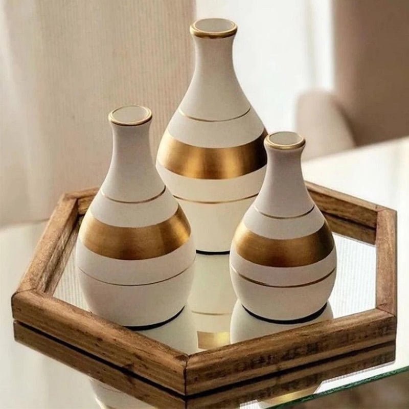 Conjunto 3 Vasos Ceramica Decorativo