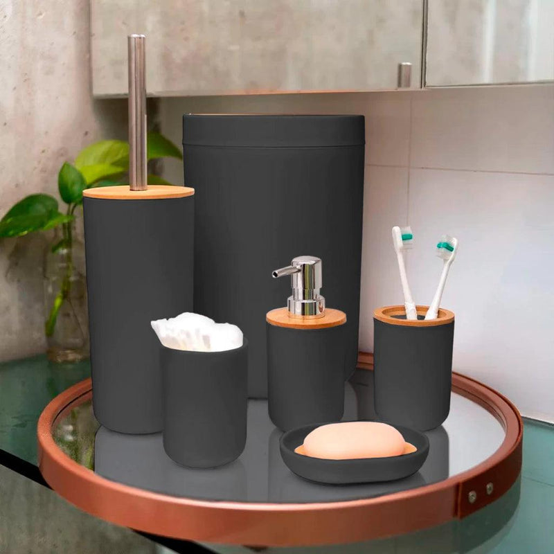 Conjunto De Banheiro Lavabo Com 6 Peças Bambu