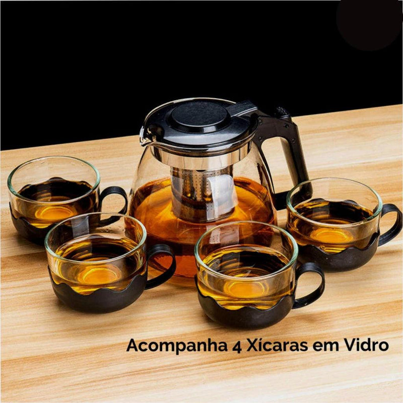 Conjunto Jogo Chaleira com Infusor e 4 Xícaras