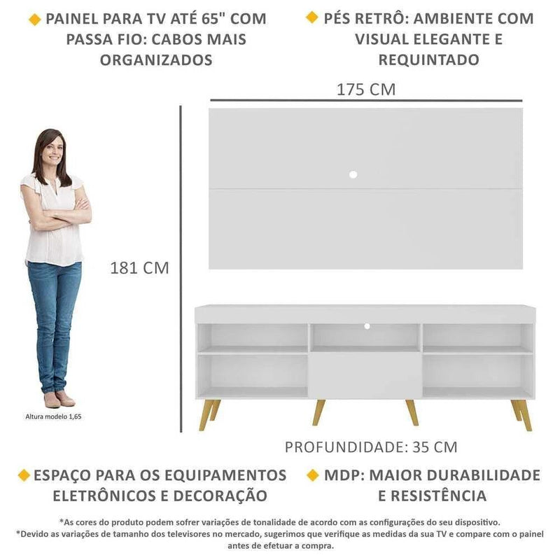 Rack com Painel TV 65" Retrô Multimóveis - Branco