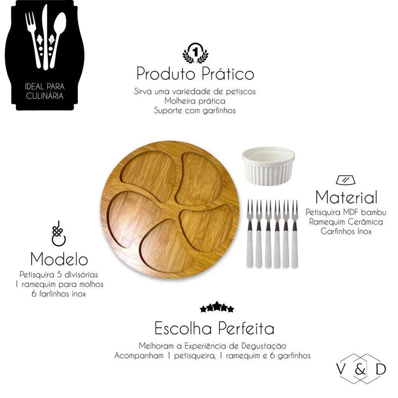 Conjunto Petisqueira Com Molheira Ramekin e Garfinhos para Petiscos